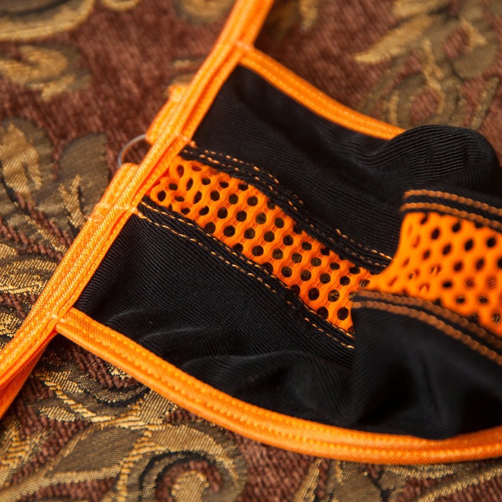 Mens Orange Black Fabric Mix Gstring Handmade - Picture 5 of 5